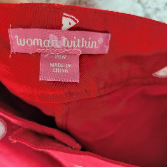 Woman Within Womens Skort 20W Plus Cotton Zip Fly Red Watermelons Casual C10E - Picture 9 of 10